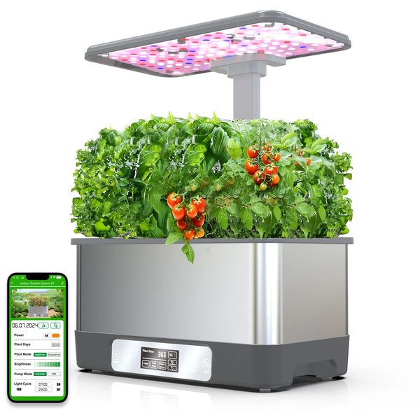 WiFi Indoor Garden,Hydroponics Growing System Kit,8 Pods Herbs Soilless Planting Gardening Box with LED Grow Lights -Remote